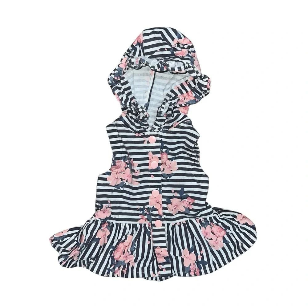 Cynthia Rowley Baby Sleeveless Striped Floral Hooded Peplum Style Dress 12 mos